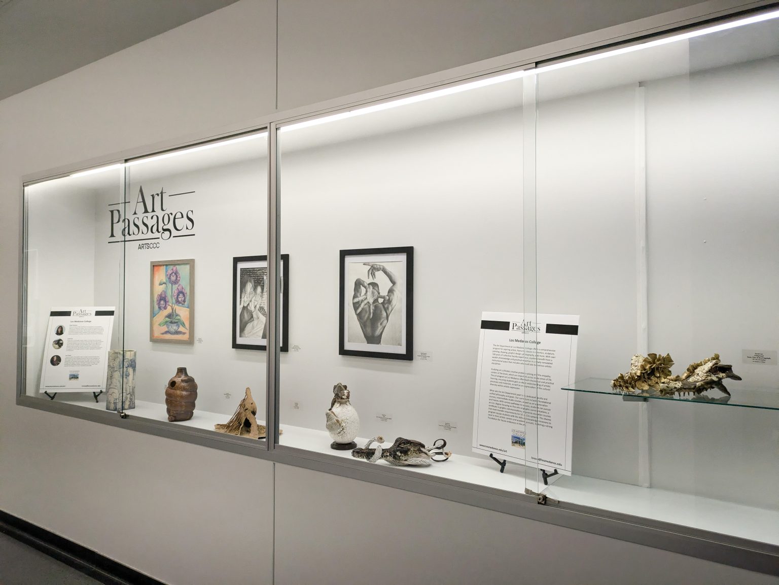 Gallery 2 - Artwork by Lucy Snow, Sarah Lee and Alexis Ramirez of Los Medanos College at an Art Passages exhibit at the County Administration Building in Martinez, CA. Photo by ARTSCCC.