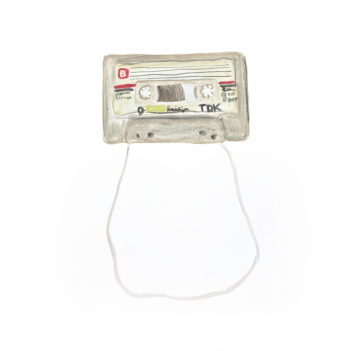 Gallery 1 - Gouache painting of a TDK cassette tape with the tape pulled out.