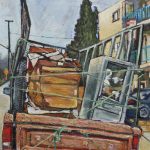Gallery 2 - Oil painting of a red Ford truck with furniture on it. 40x30x2rnOil on woodrn2016