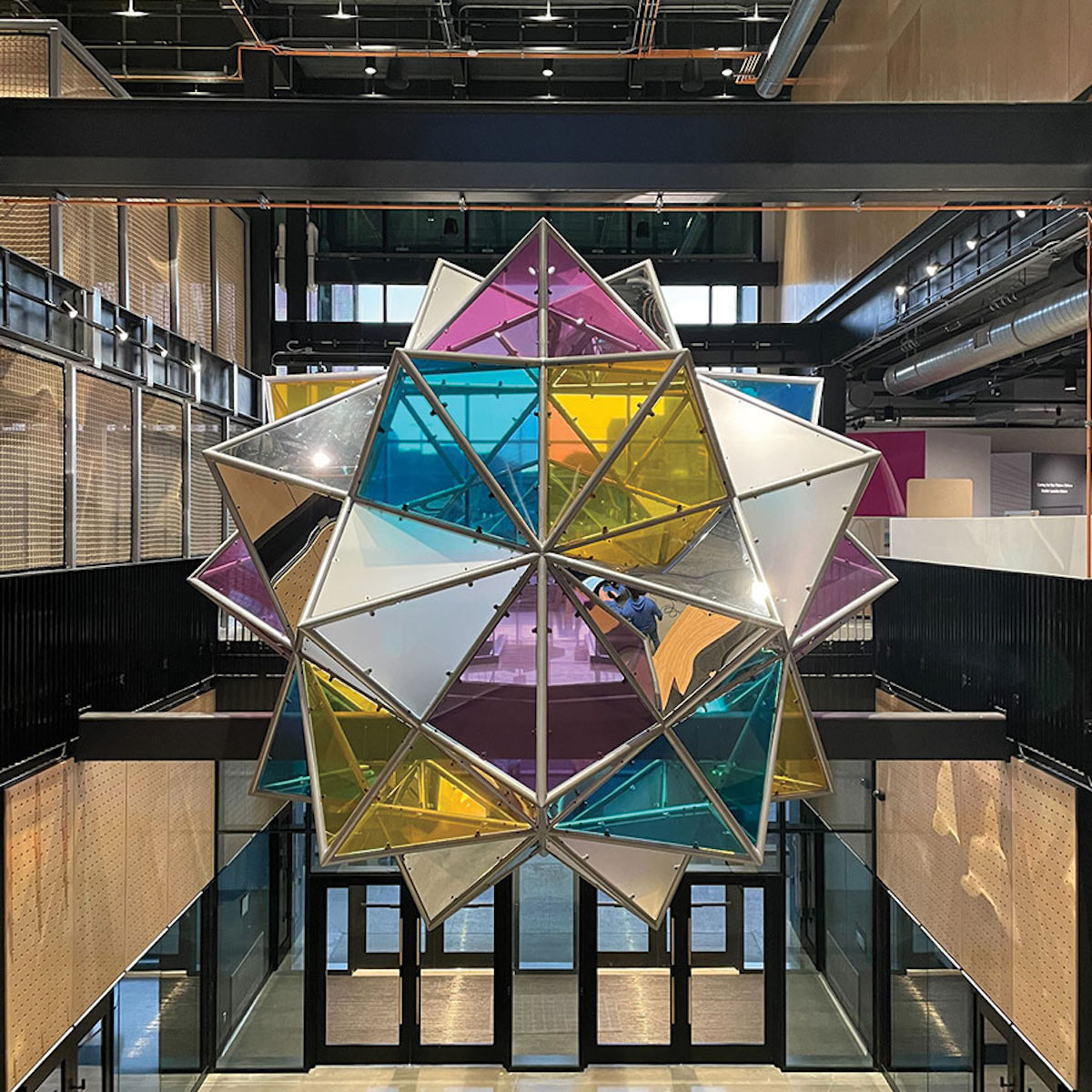 Gallery 3 - 20' immersive stellated icosahedron form clad in colored acrylic panels.