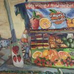 Gallery 3 - Oil painting of signage in a fruit stand advertising oranges and mandarins.