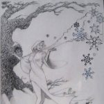 Gallery 2 - Black and white drawing of a tall tree and a woman
