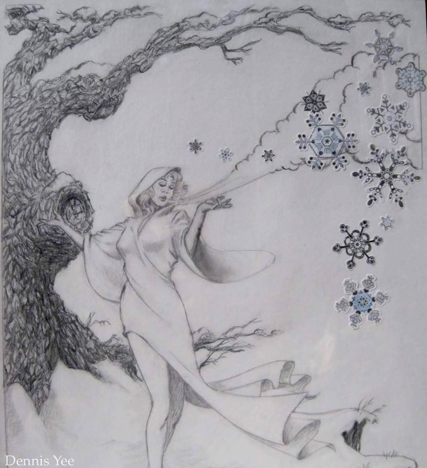 Gallery 2 - Black and white drawing of a tall tree and a woman