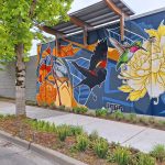 Gallery 3 - Exterior mural with redwing blackbird, hummingbird and flowers.