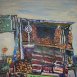 Gallery 4 - Oil painting of a fruit stand selling cherries and other orange fruit.