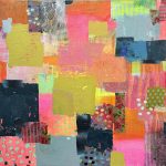 Gallery 4 - this is a 24x24 inch mixed media painting with bright colors and collage