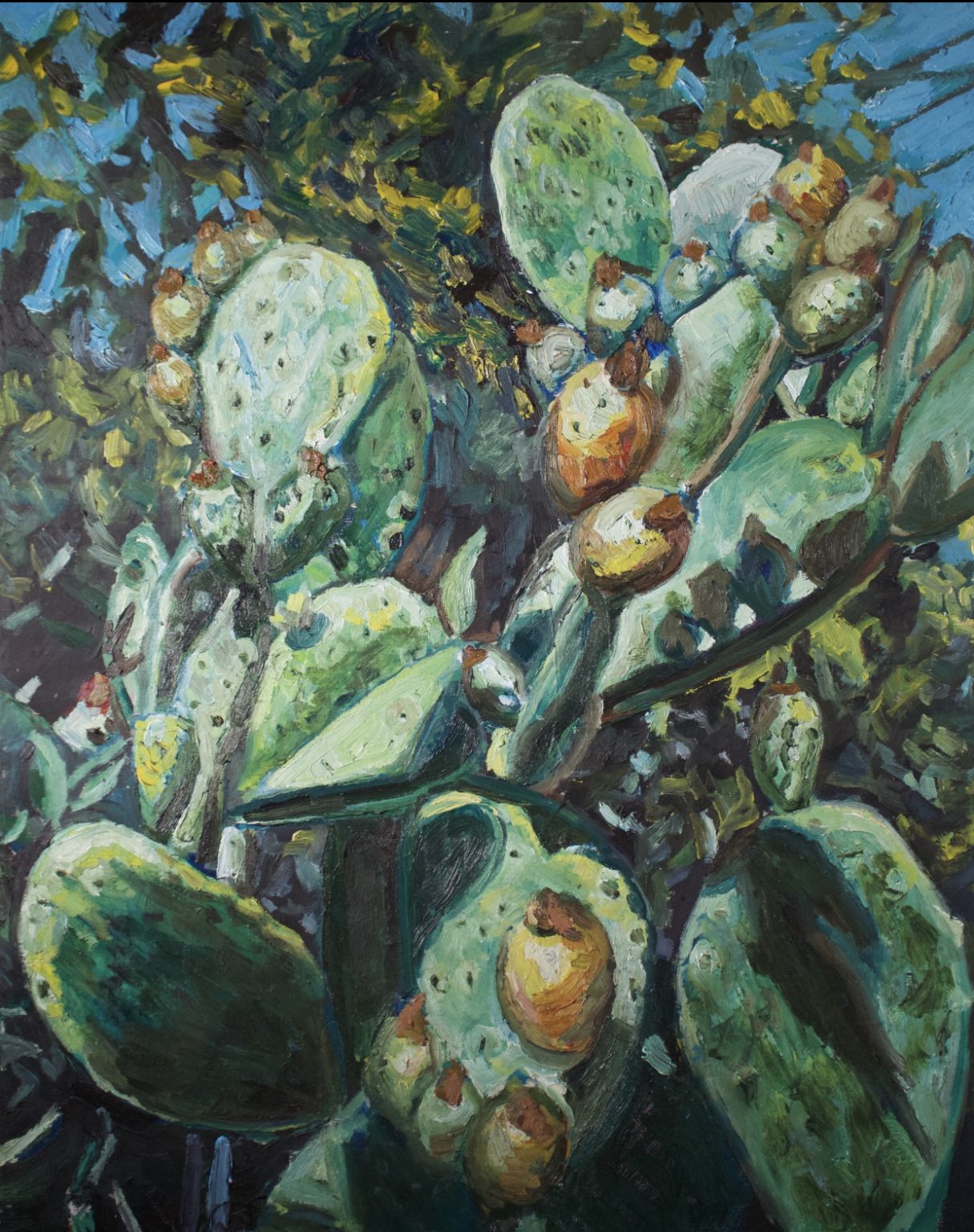 Gallery 5 - Oil painting of nopales (cacti) with yellow fruit