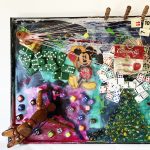 Gallery 5 - Mixed media assemblage that includes marbles, domino pieces, dice and wooden mickey mouse wooden cutout