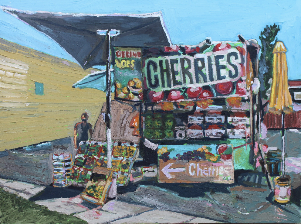 Gallery 10 - Oil painting of a fruit stand selling cherries