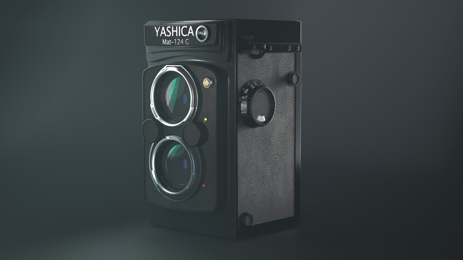 Gallery 1 - 3D model of a vintage Yashica camera with two lenes on a vertical body