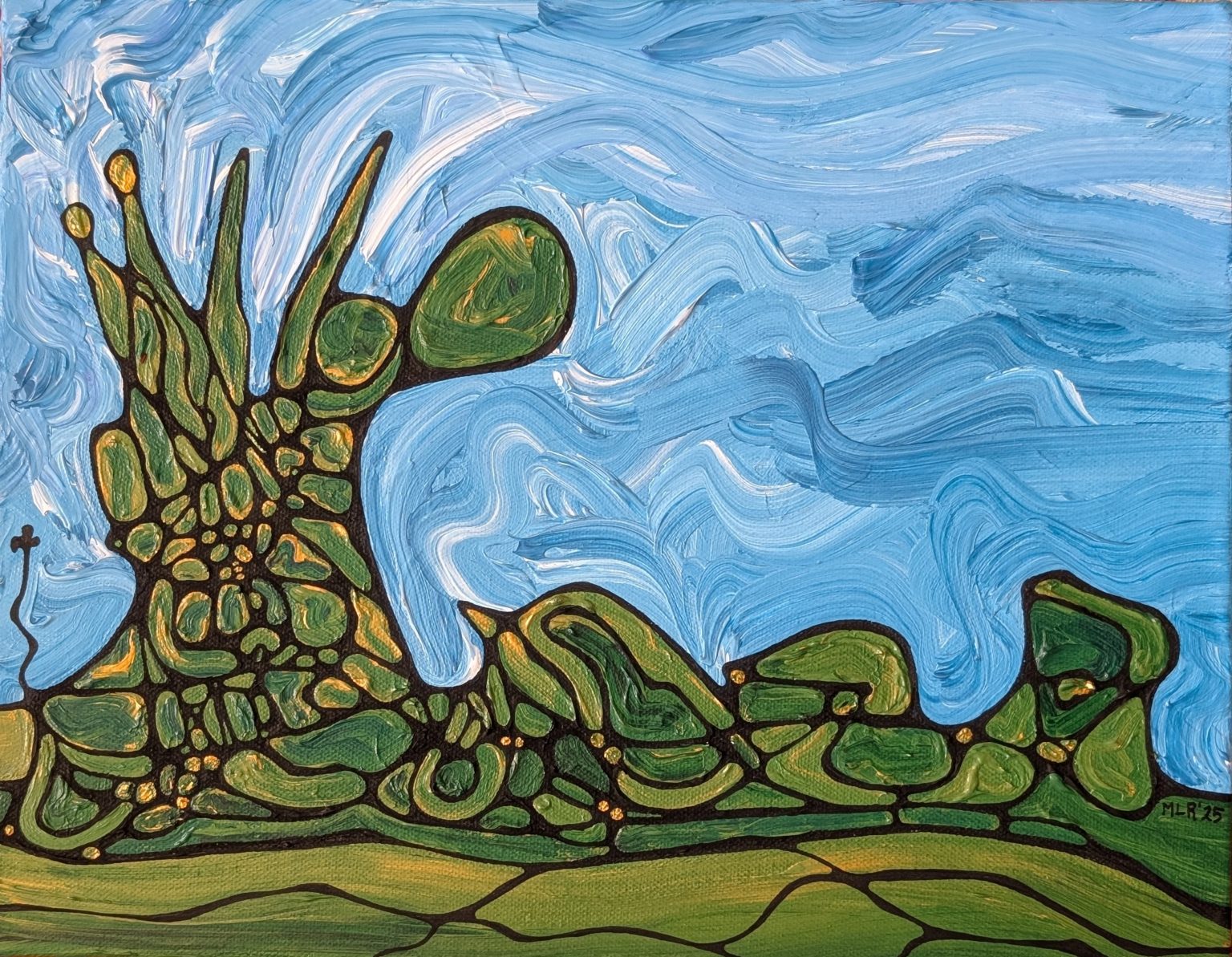 Gallery 1 - pastel and ink drawing of trees and blue sky