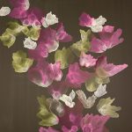 Gallery 2 - abstract image drawing on the bougainvillea plant.  Black background, pink and white 