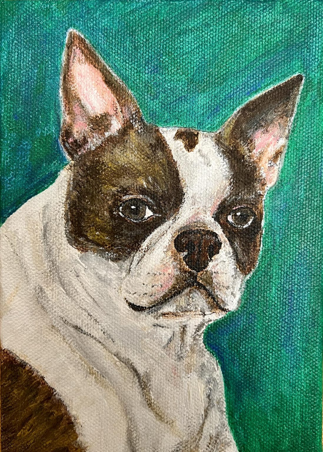 Gallery 7 - Painting of a Boston Terrier with green background