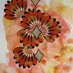 Gallery 3 - orange & yellow alcohol ink with fan shaped African fabric