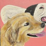 Gallery 8 - Painting of a Golden Retriever & Pit Bull Pals on Rose colored background