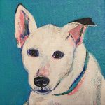 Gallery 5 - Painting of a White Pup with a blue collar on a blue background