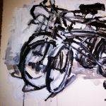 Gallery 9 - Black and white painting of a few overlapping bicycles