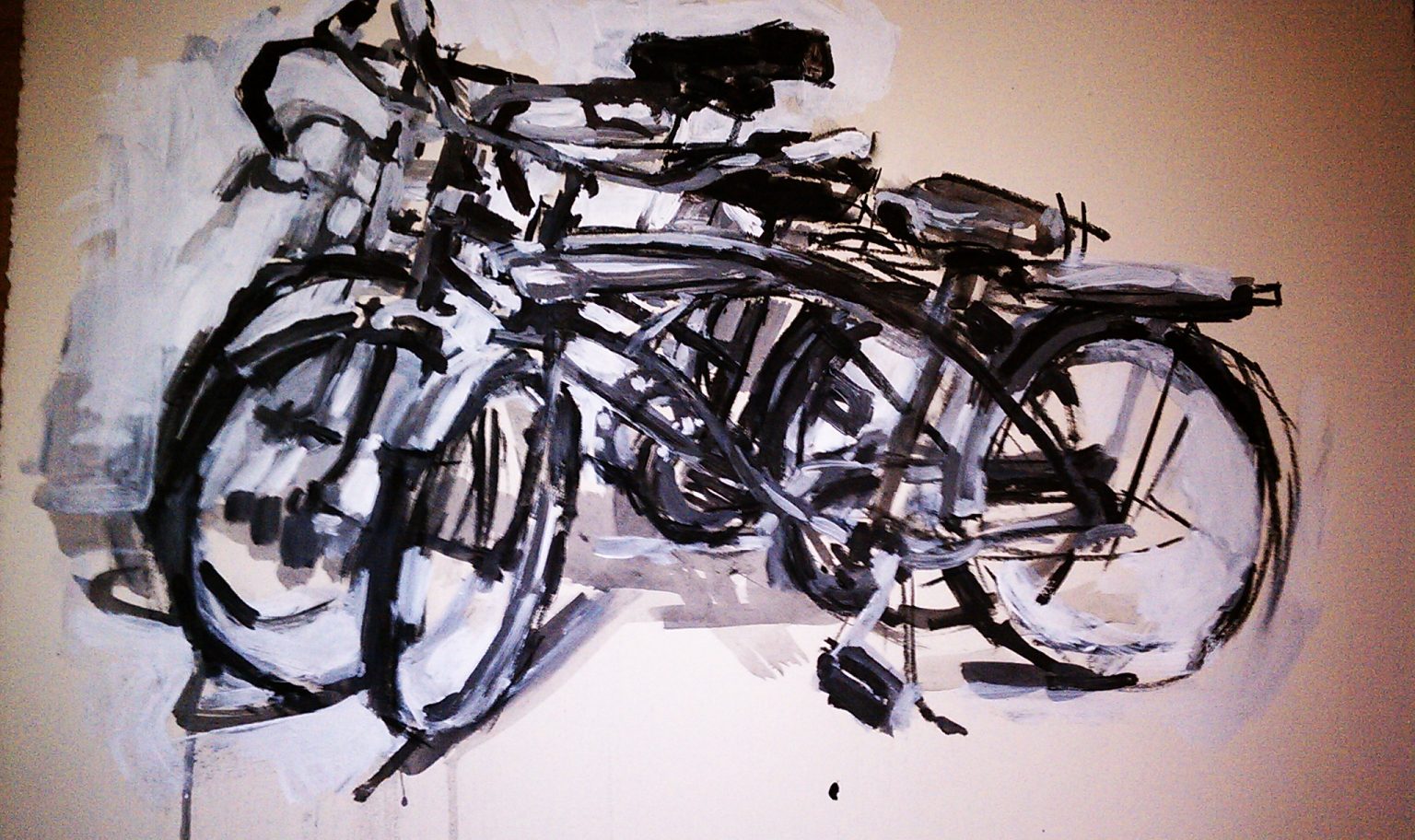 Gallery 9 - Black and white painting of a few overlapping bicycles