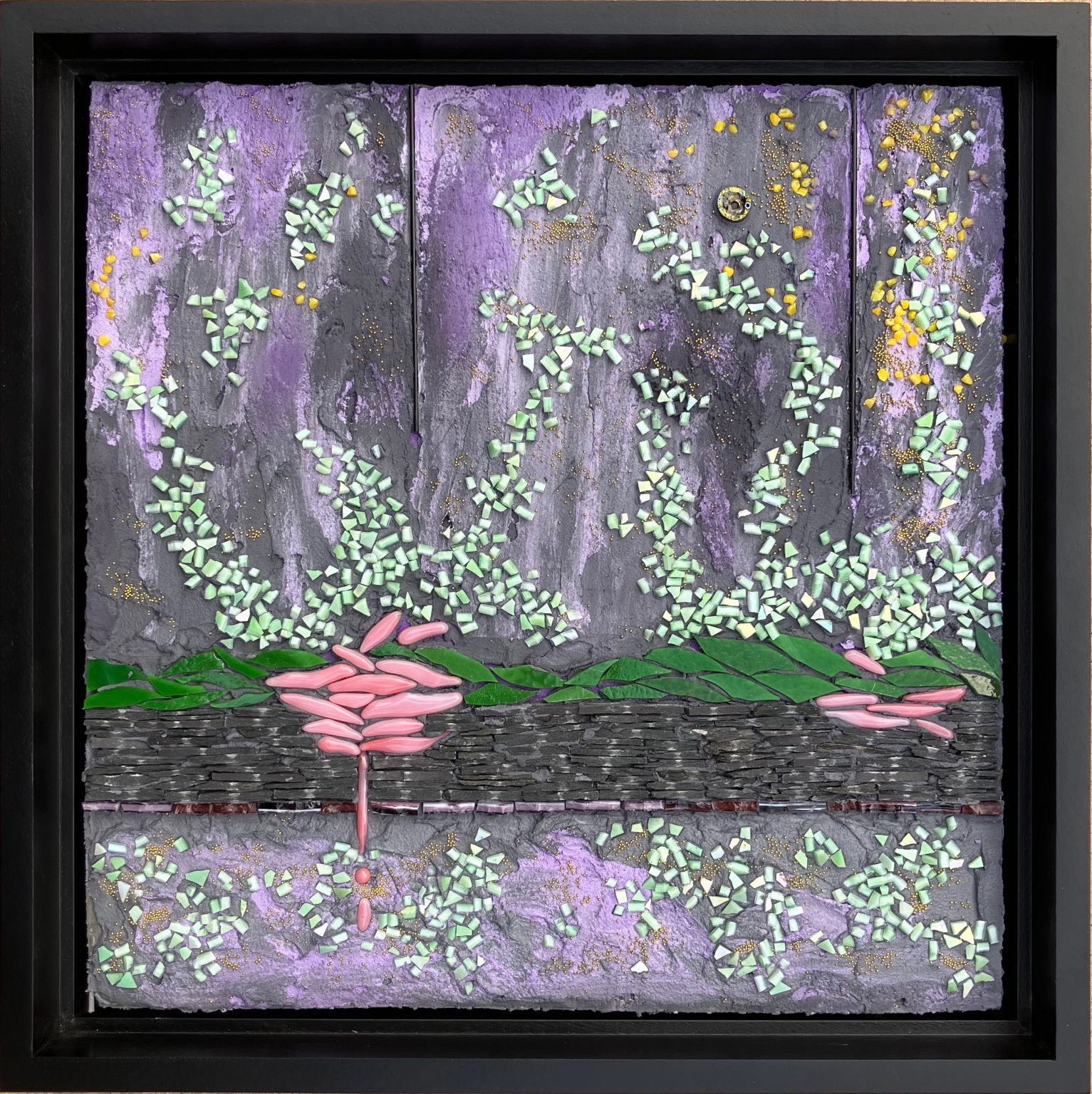 Gallery 1 - Green and peach glass, slate, and purple tinted mortar create abstract design