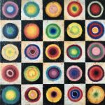Gallery 1 - This is an abstract painting that features a grid of twenty-five circles arranged in a five-by-five pattern.