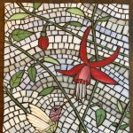 Gallery 2 - Hummingbird feeds at fuschia bloom, red, green, white glasses