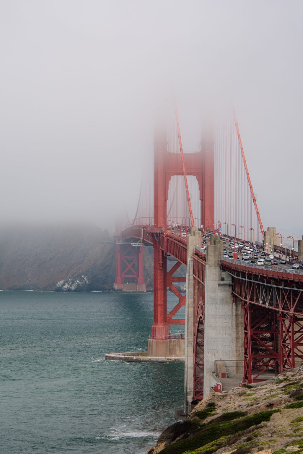 Gallery 5 - Picture of the Golden Gate Bridge in San Francisco that is nearly covered by fog.