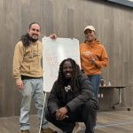 Gallery 3 - José Cordón, Donté Clark & Monique McCoy posing around a whiteboard at a Youth Arts Connection workshop at the Brentwood Library.