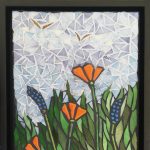 Gallery 3 - Orange poppies, blue lupine, and green grasses, with birds in sky