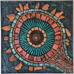 Gallery 5 - Abstract circular image, orange and turquoise colored glass, 