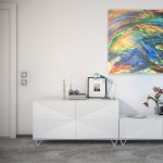 Gallery 8 - Vibrant, swirling abstract painting above a white modern credenza.