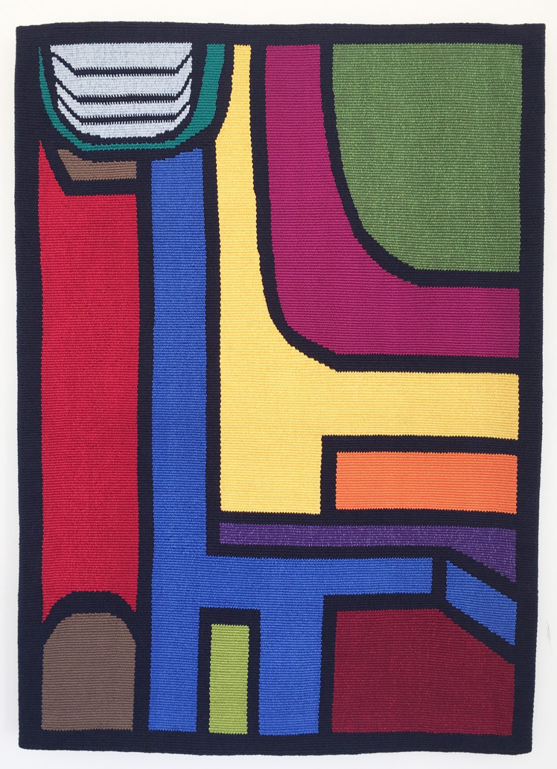 Gallery 2 - A brightly colored handwoven tapestry with abstract geometric shapes.