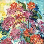 Gallery 6 - The Artist painting shows a colorful vivid magical vine, with green leaves, climbing and climbing.