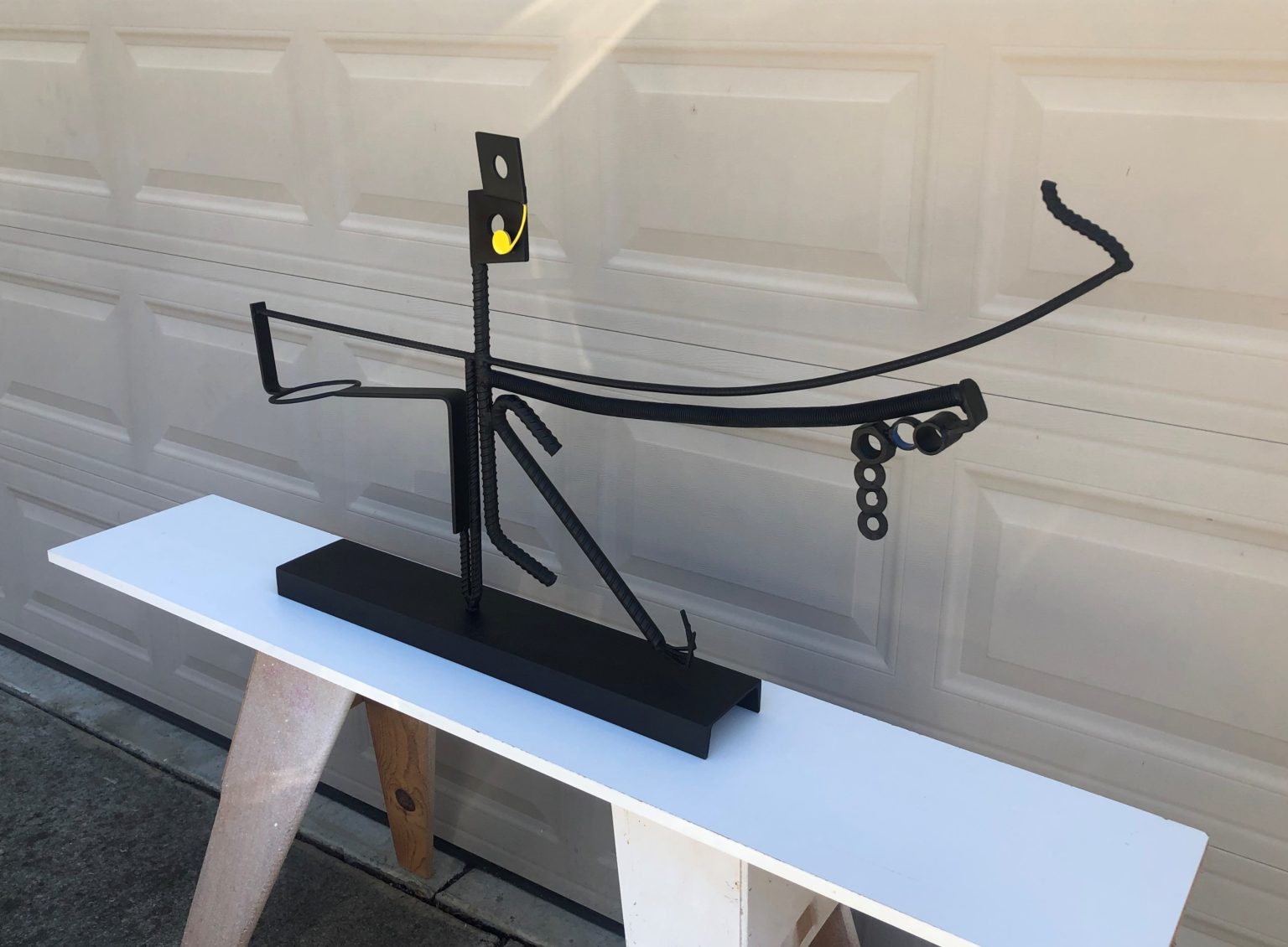 Gallery 1 - Steel rebar, threaded rod, bent plate, pipe. Painted L:  46”,  H: 27”,  D: 5”,  Lbs.: 35 
