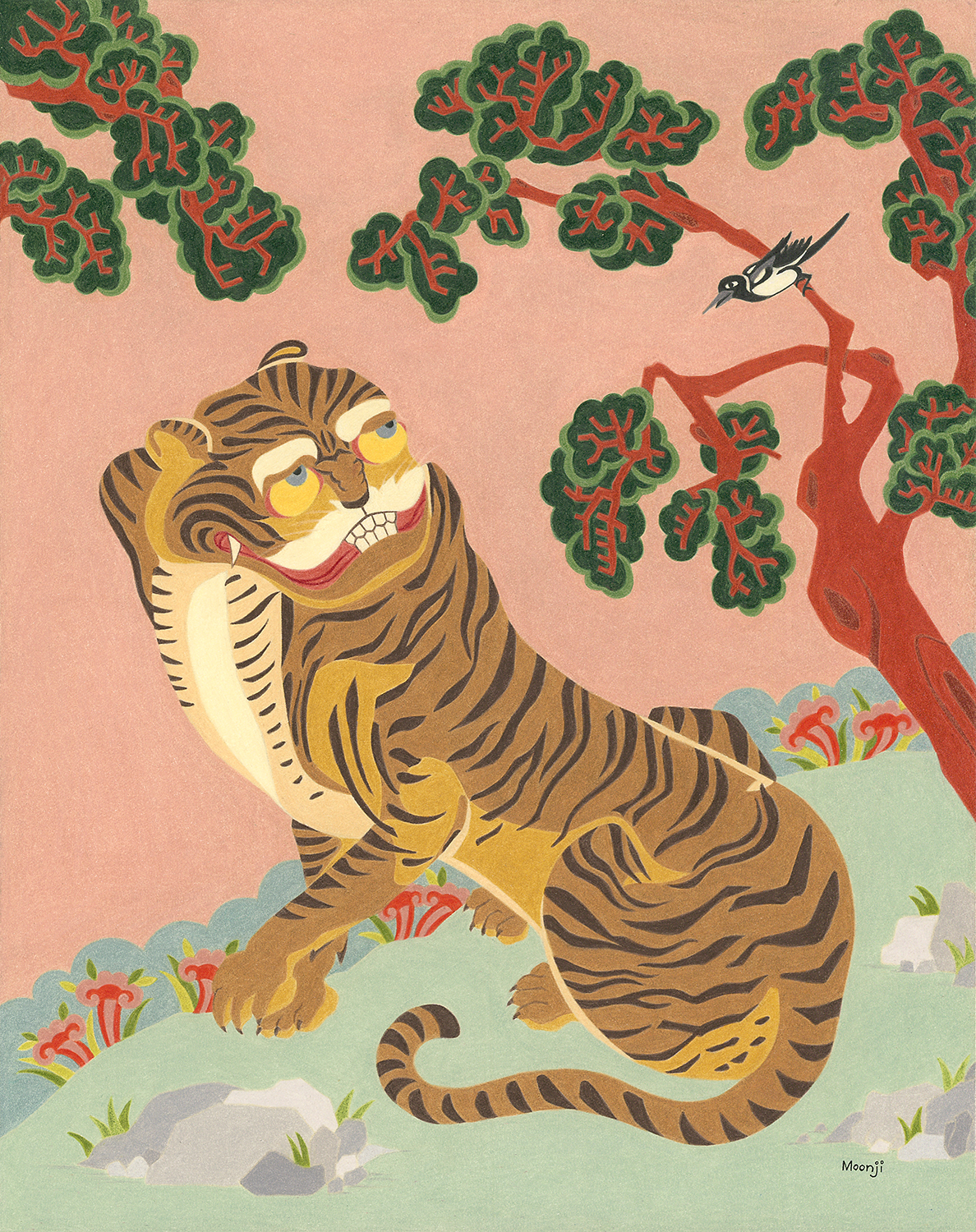 Gallery 1 - Colored pencil painting of a tiger and a magpie.