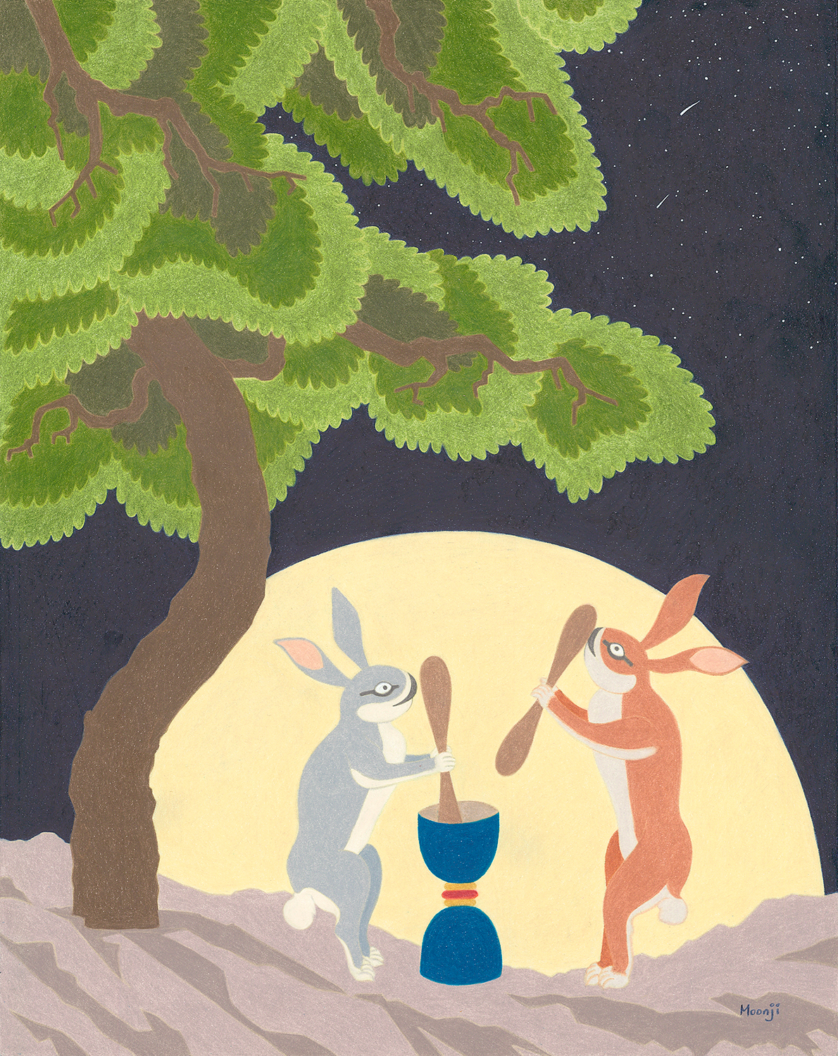 Gallery 3 - Colored pencil painting of rabbits milling.