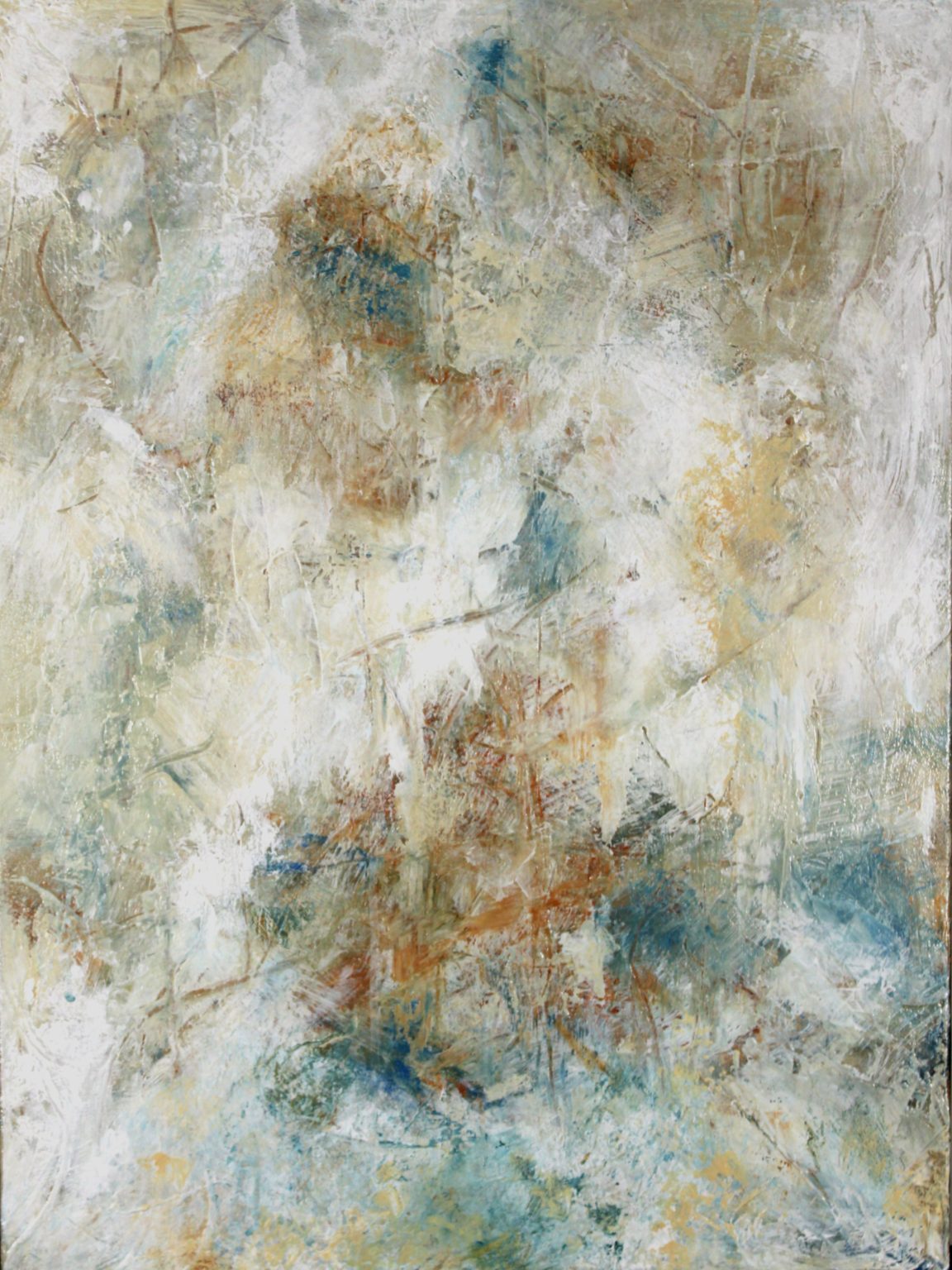 Gallery 4 - Completely abstract work in raw sienna, Prussian blue, and titanium white.