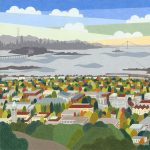 Gallery 7 - Colored pencil painting of a view of the east bay from the Lawrence Hall of Science.  