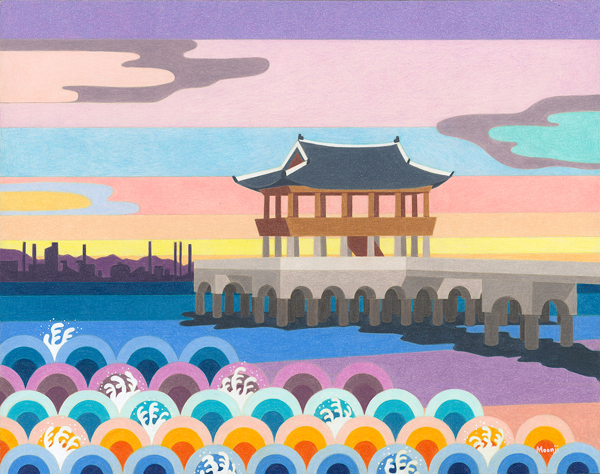 Gallery 8 - Colored pencil painting of sunset in Pohang, South Korea.