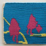 Gallery 9 - Two hot pink silhouettes of children against a turquoise background with yellow accents.
