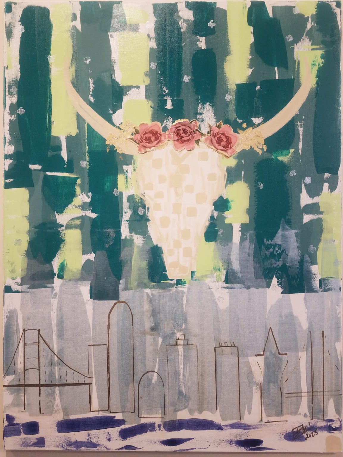 Gallery 2 - A cityscape with a Bulls scull and Roses