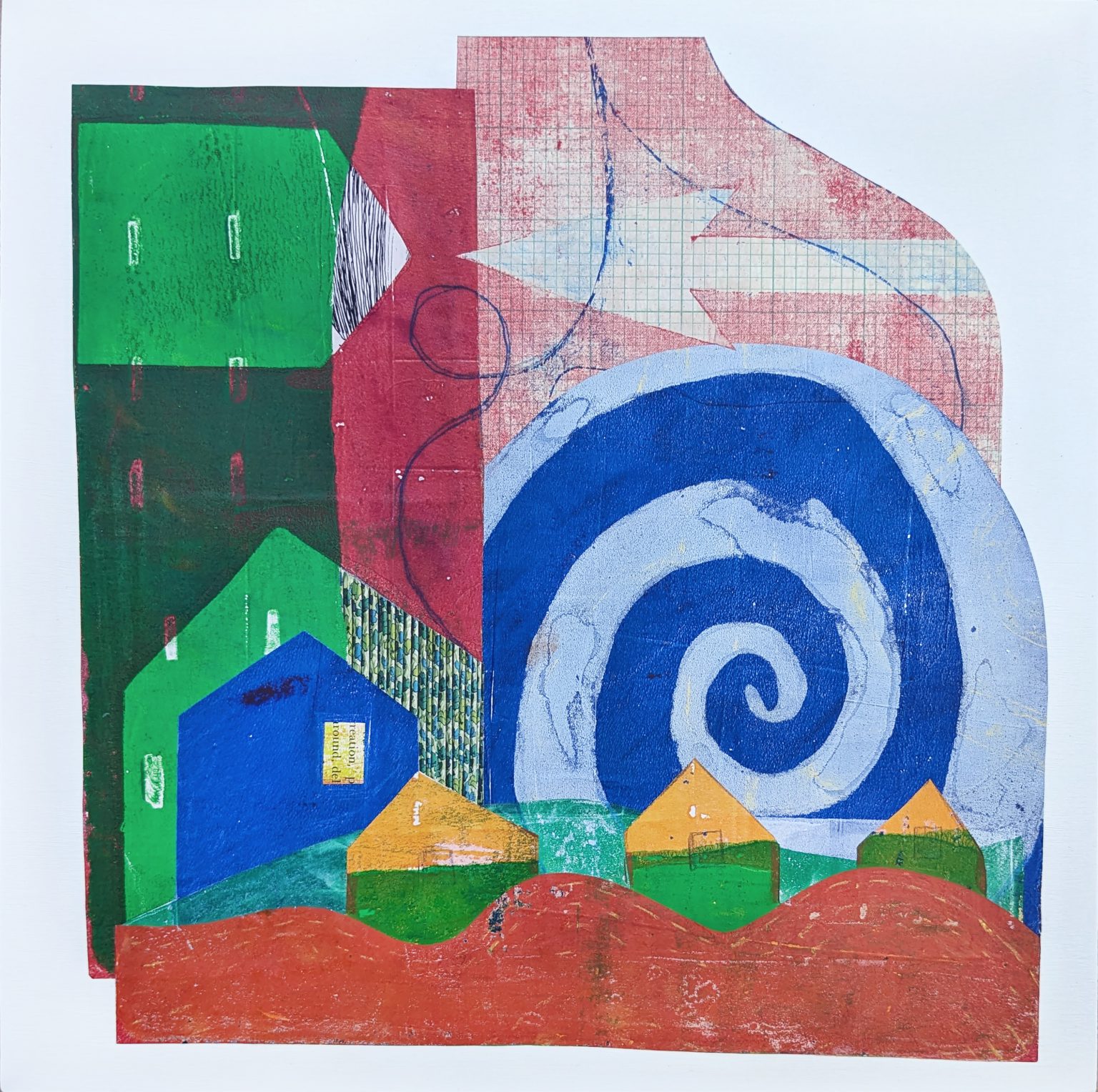 Gallery 2 - Houses, a swirl, an arrow, lines, collaged in various configurations