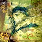 Gallery 2 - Mixed media collage predominantly yellow with an abstract bird figure