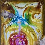 Gallery 3 - Mixed media collage with bright magenta, blue and gold in abstract