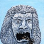 Gallery 4 - A stone head hovers above a simple hillside landscape, toy guns pouring from its large mouth